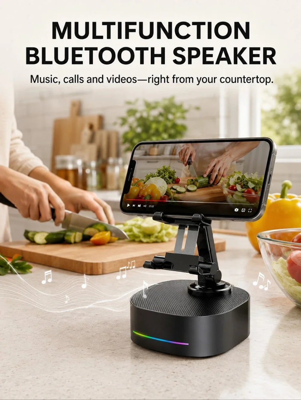 4-in-1 Bluetooth Speaker Phone Stand Wireless Charger RGB Light